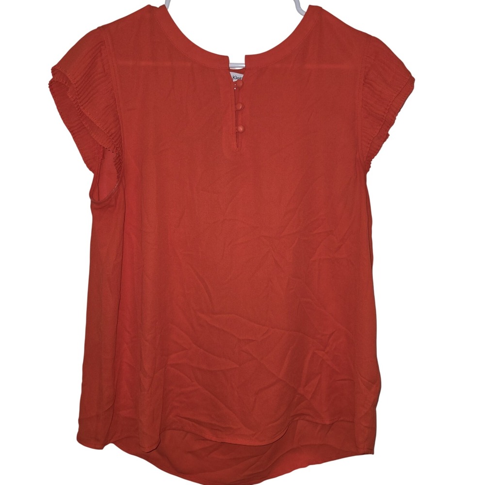 Calvin Klein Women's Orange Pleated Sleeve Button‎ Front Blouse Size L